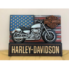 Картина з дерева, панно мотоцикл "Harley Davidson"